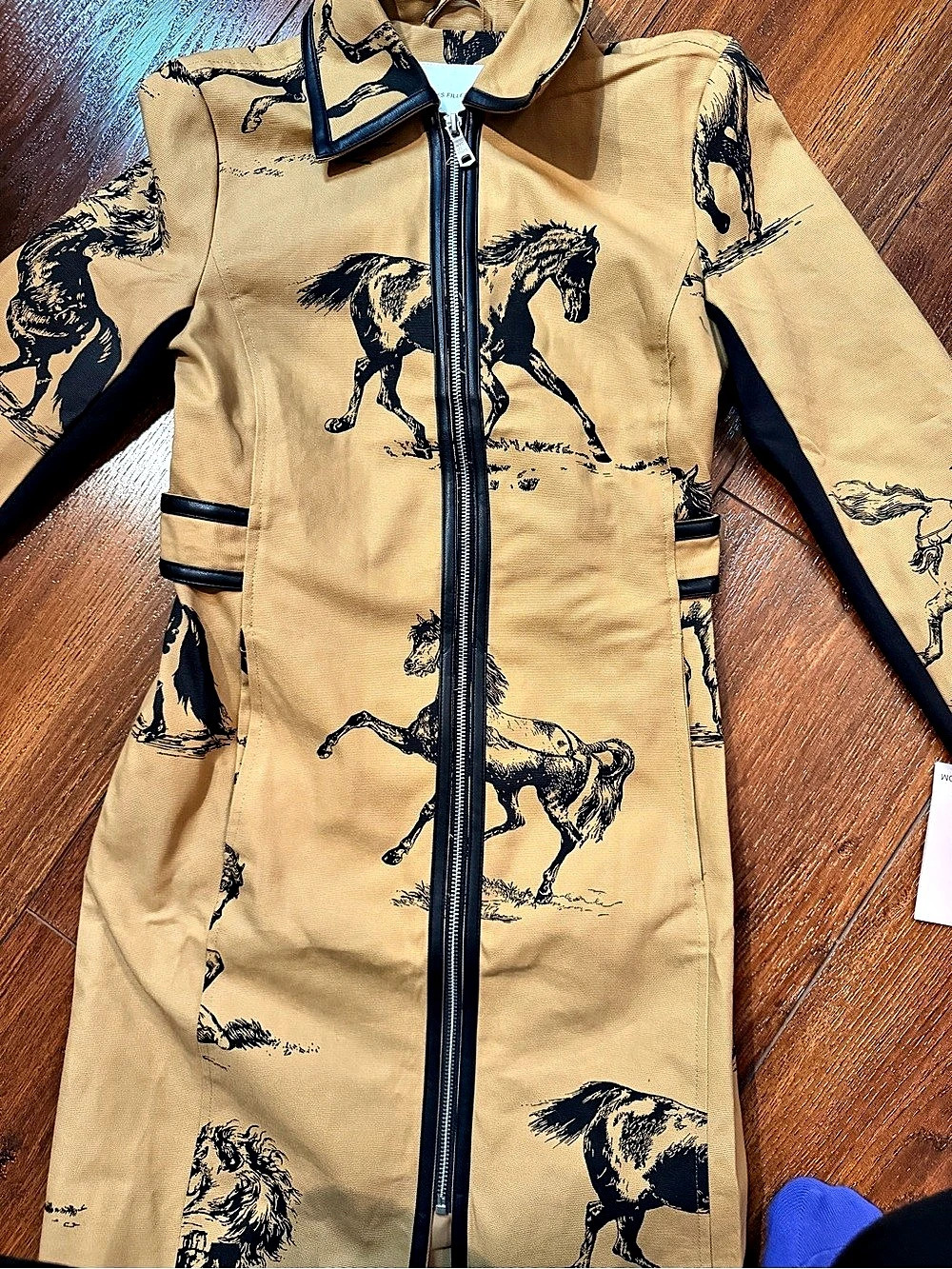 Avec Les Filles horse Print Zip Front trench Brown & Black XS